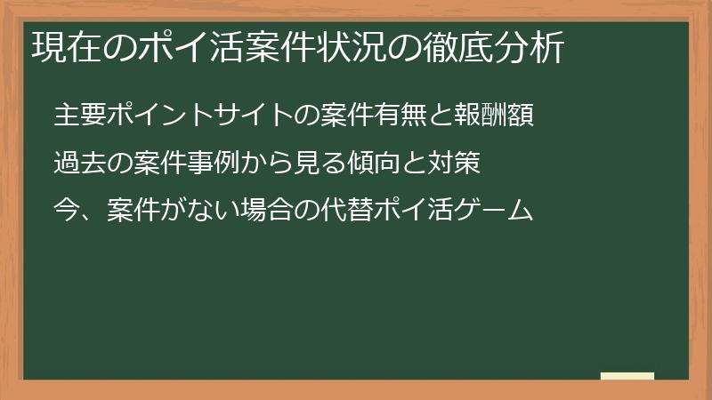 現在のポイ活案件状況の徹底分析