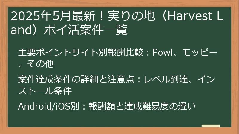 2025年5月最新！実りの地（Harvest Land）ポイ活案件一覧