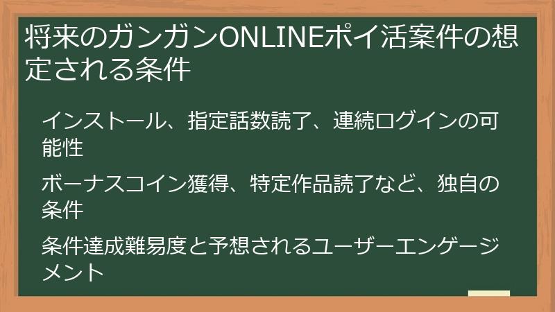 将来のガンガンONLINEポイ活案件の想定される条件