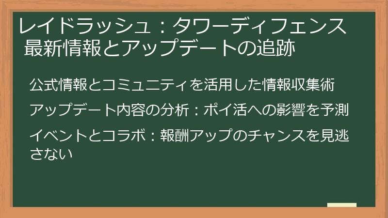 レイドラッシュ：タワーディフェンス 最新情報とアップデートの追跡