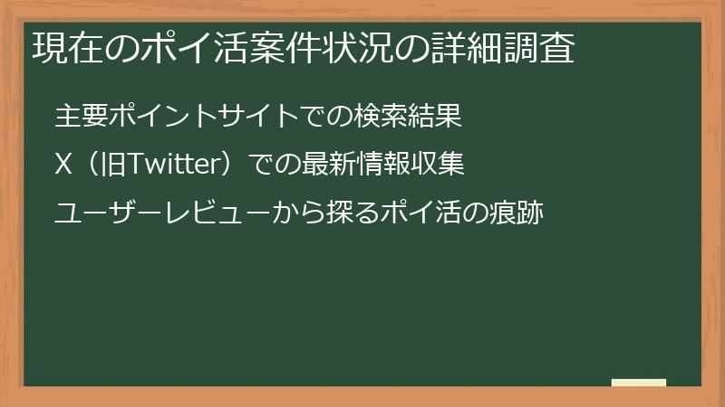 現在のポイ活案件状況の詳細調査