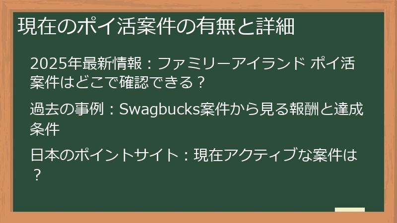 現在のポイ活案件の有無と詳細