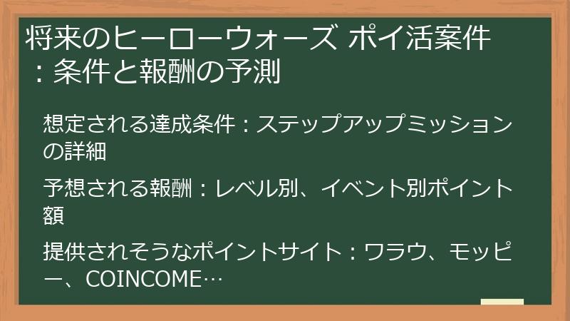 将来のヒーローウォーズ ポイ活案件：条件と報酬の予測