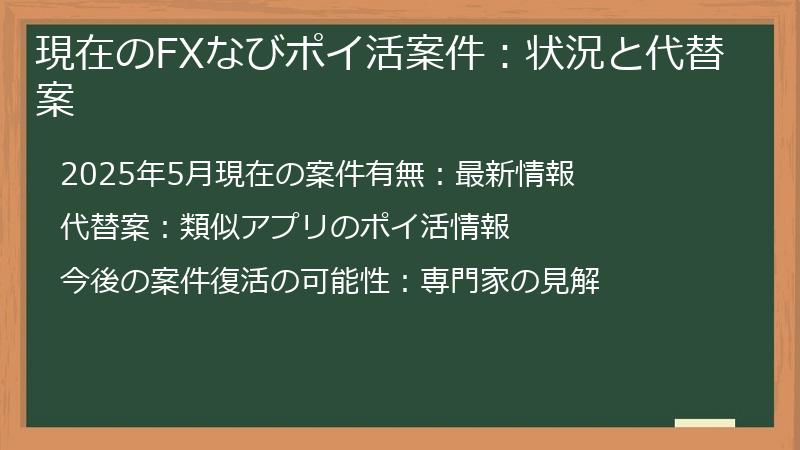 現在のFXなびポイ活案件：状況と代替案