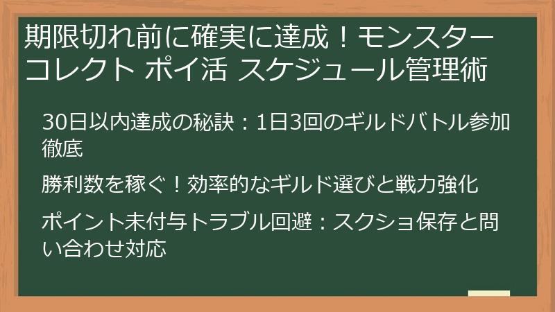期限切れ前に確実に達成！モンスターコレクト ポイ活 スケジュール管理術