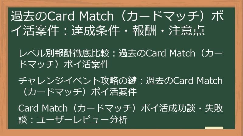 過去のCard Match(カードマッチ)ポイ活案件:達成条件・報酬・注意点