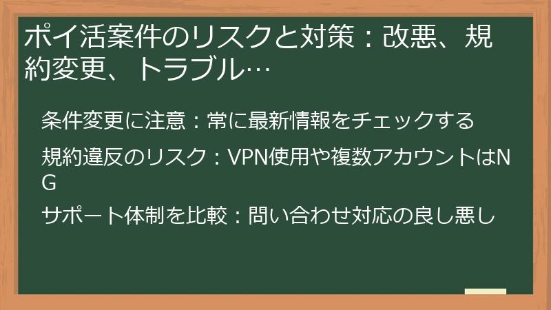 ポイ活案件のリスクと対策：改悪、規約変更、トラブル…