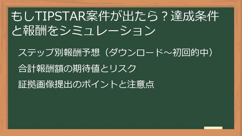 もしTIPSTAR案件が出たら？達成条件と報酬をシミュレーション