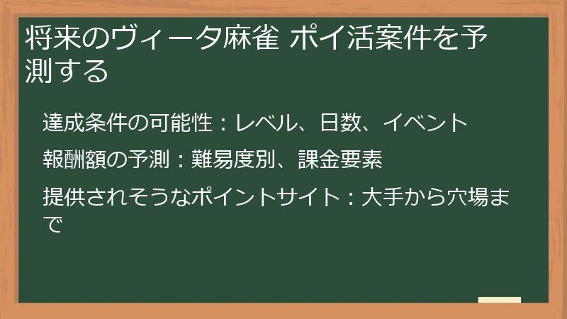 将来のヴィータ麻雀 ポイ活案件を予測する