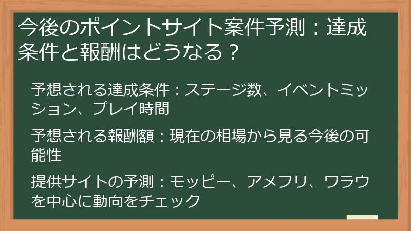 今後のポイントサイト案件予測:達成条件と報酬はどうなる?