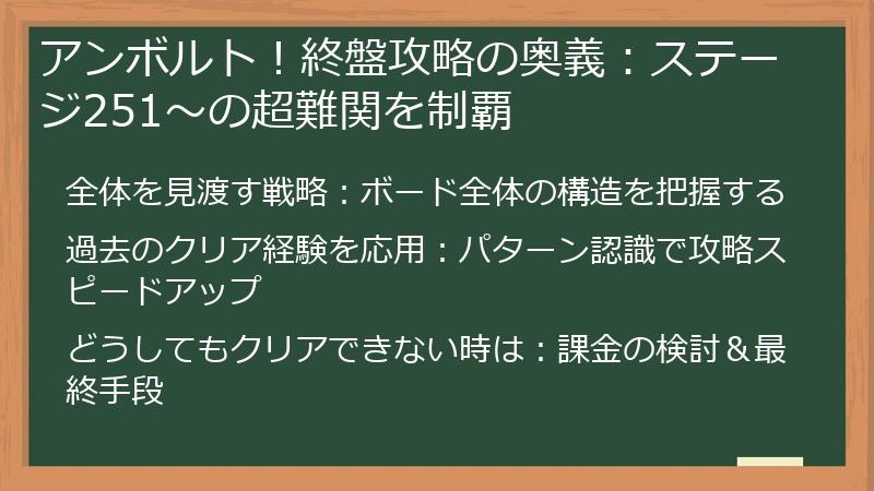 アンボルト！終盤攻略の奥義：ステージ251～の超難関を制覇