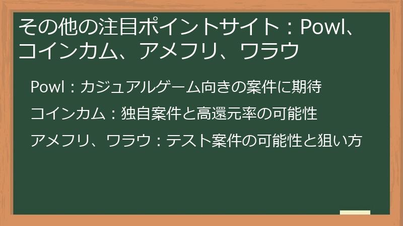 その他の注目ポイントサイト：Powl、コインカム、アメフリ、ワラウ