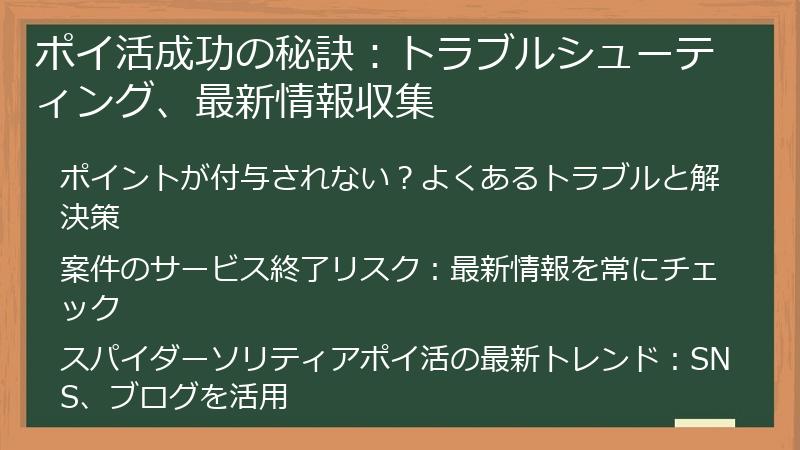 ポイ活成功の秘訣：トラブルシューティング、最新情報収集