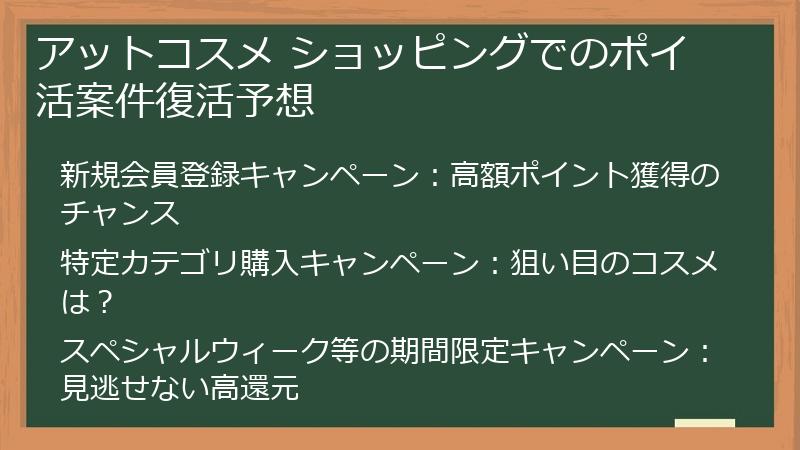 アットコスメ ショッピングでのポイ活案件復活予想