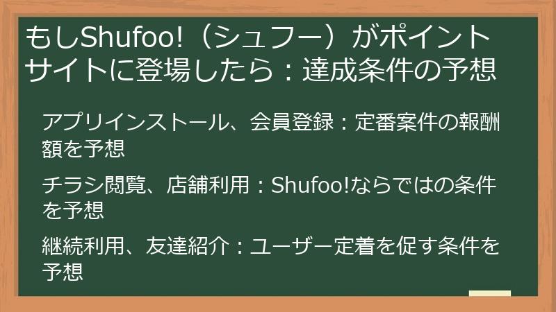 もしShufoo!（シュフー）がポイントサイトに登場したら：達成条件の予想