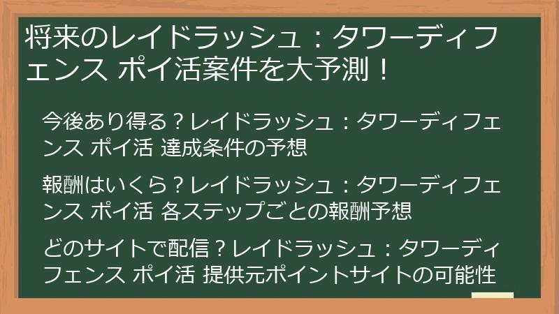 将来のレイドラッシュ：タワーディフェンス ポイ活案件を大予測！
