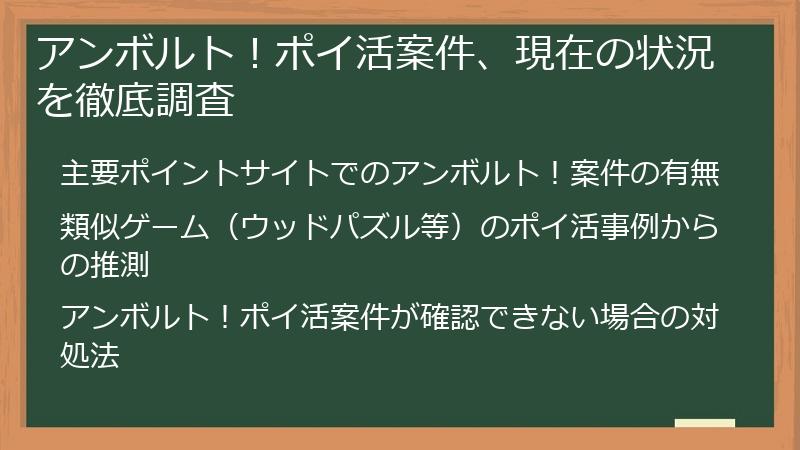 アンボルト！ポイ活案件、現在の状況を徹底調査