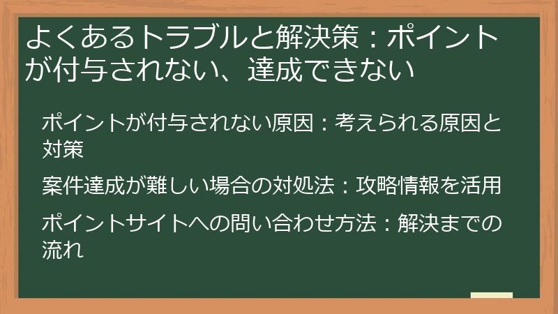 よくあるトラブルと解決策：ポイントが付与されない、達成できない