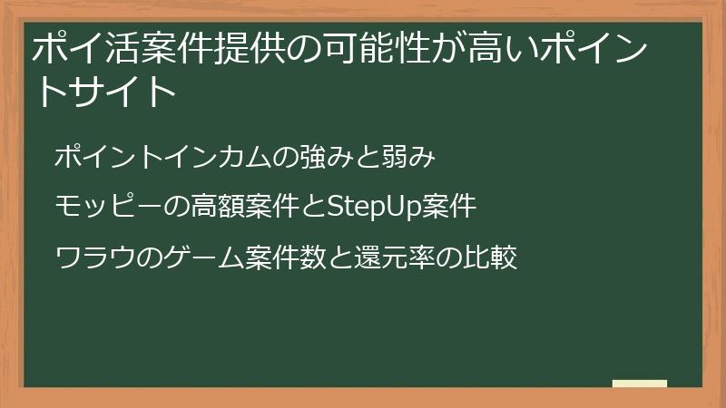 ポイ活案件提供の可能性が高いポイントサイト