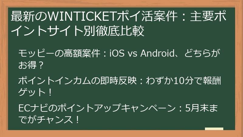 最新のWINTICKETポイ活案件：主要ポイントサイト別徹底比較