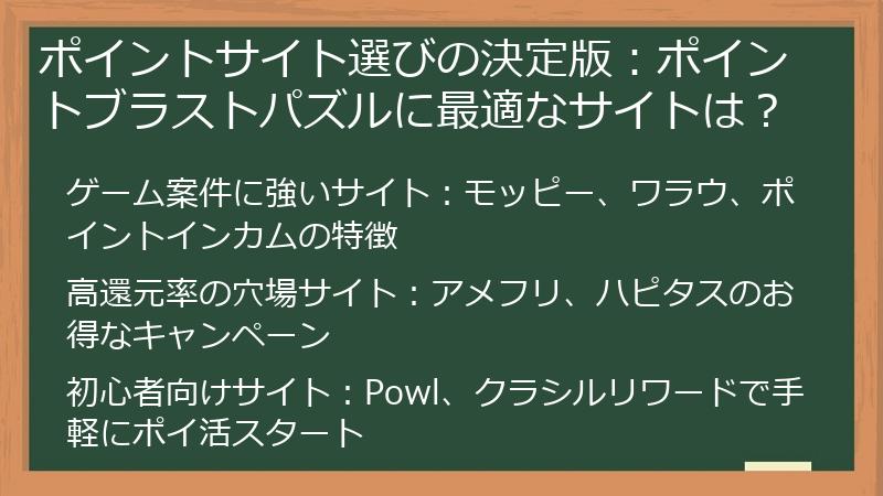 ポイントサイト選びの決定版:ポイントブラストパズルに最適なサイトは?