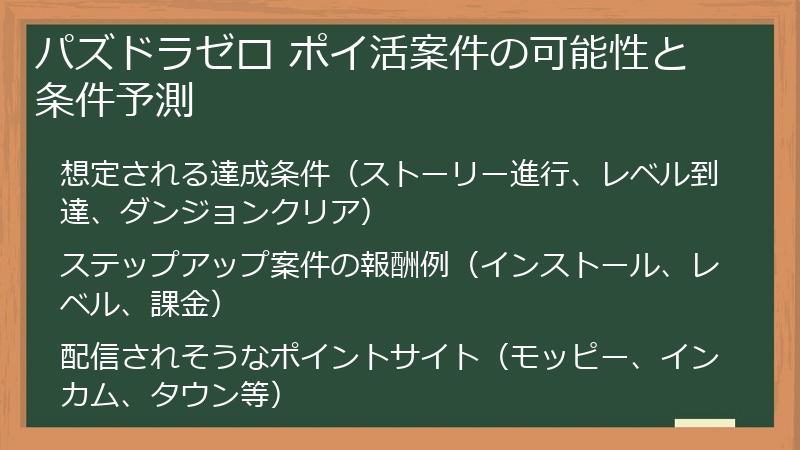 パズドラゼロ ポイ活案件の可能性と条件予測