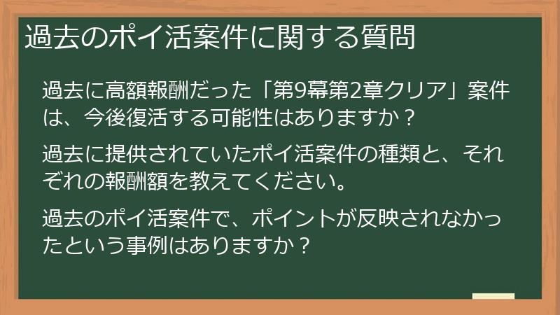 過去のポイ活案件に関する質問