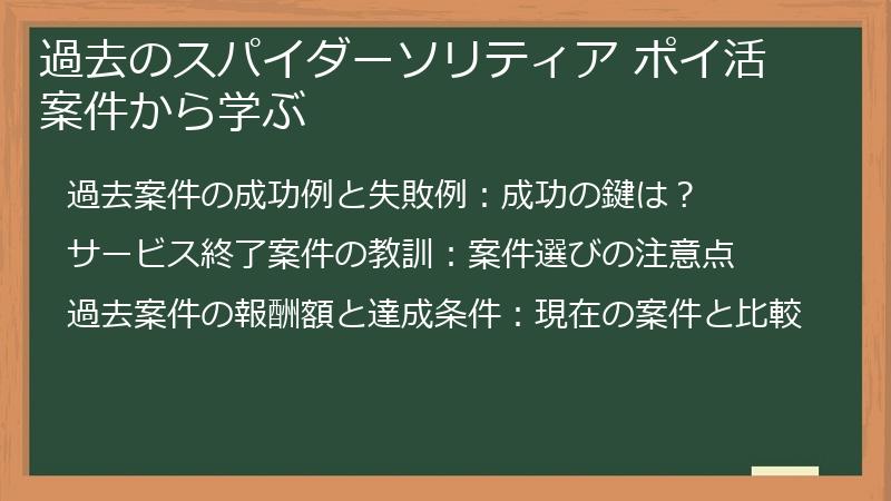 過去のスパイダーソリティア ポイ活案件から学ぶ