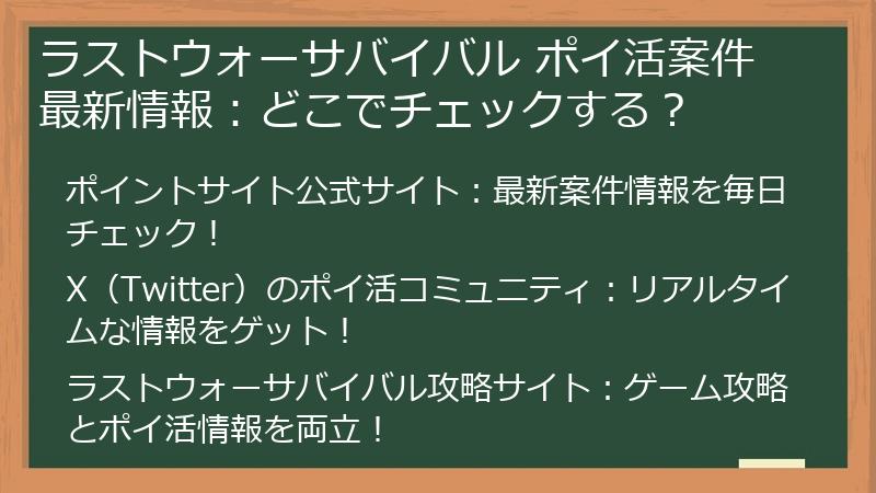 ラストウォーサバイバル ポイ活案件最新情報：どこでチェックする？