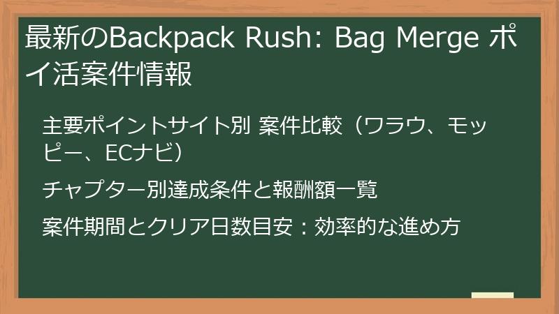 最新のBackpack Rush: Bag Merge ポイ活案件情報