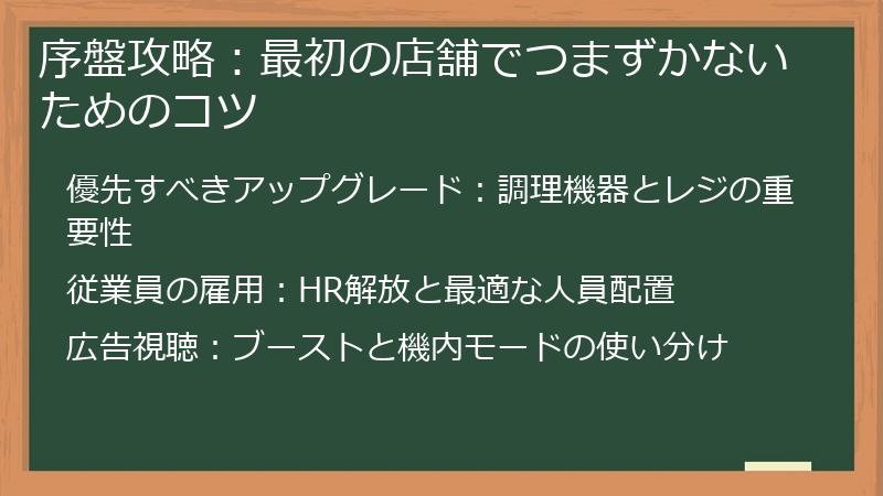 序盤攻略：最初の店舗でつまずかないためのコツ