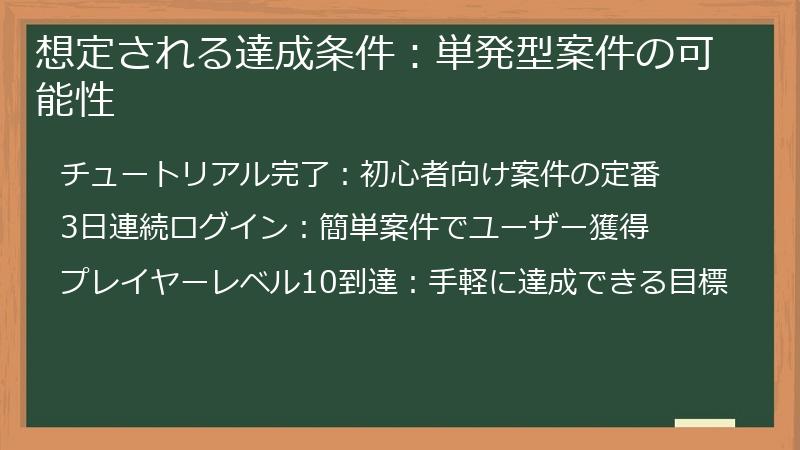 想定される達成条件：単発型案件の可能性