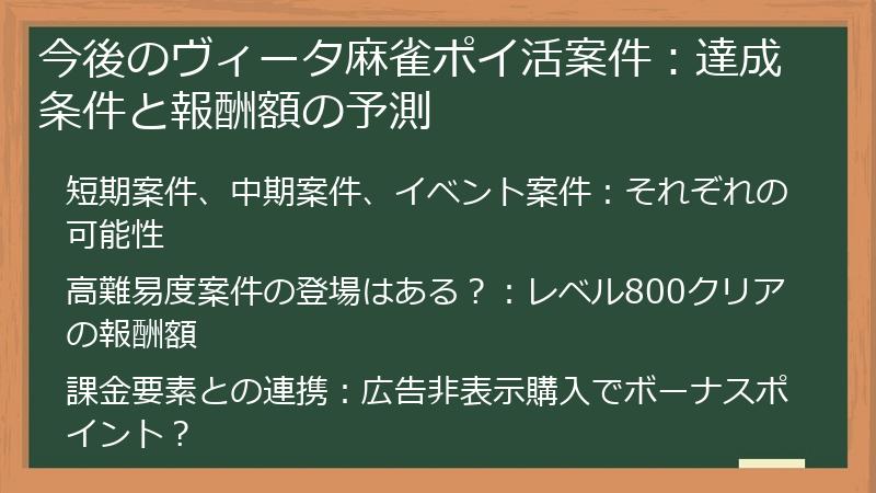 今後のヴィータ麻雀ポイ活案件：達成条件と報酬額の予測