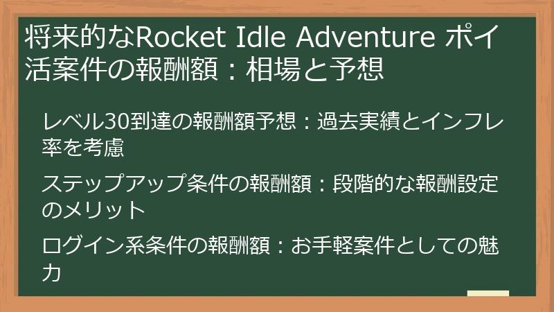 将来的なRocket Idle Adventure ポイ活案件の報酬額：相場と予想