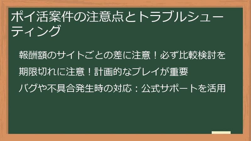 ポイ活案件の注意点とトラブルシューティング