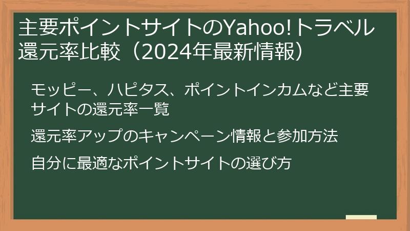 主要ポイントサイトのYahoo!トラベル還元率比較（2024年最新情報）