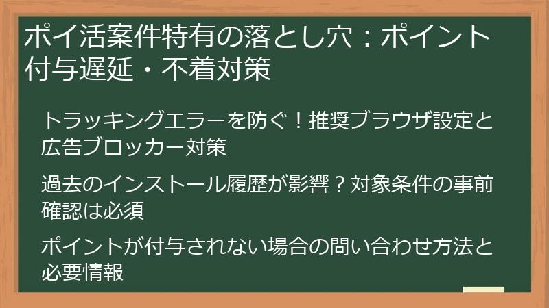 ポイ活案件特有の落とし穴：ポイント付与遅延・不着対策