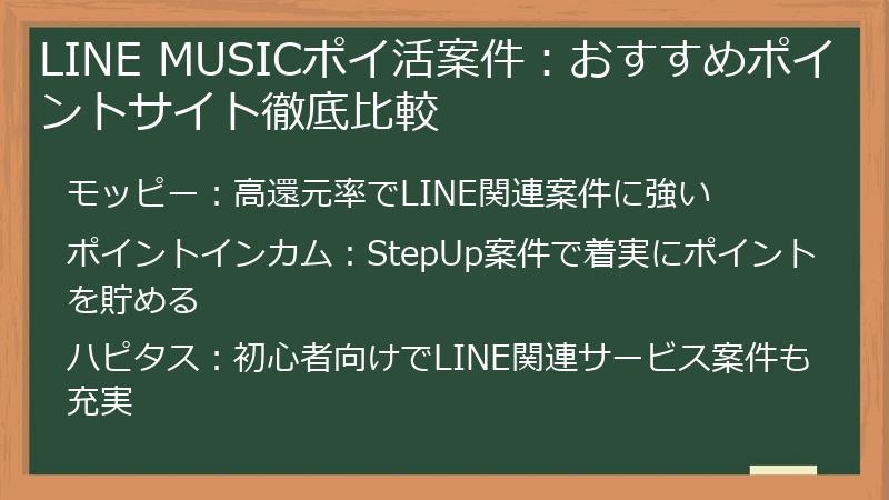 LINE MUSICポイ活案件:おすすめポイントサイト徹底比較