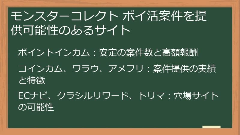 モンスターコレクト ポイ活案件を提供可能性のあるサイト