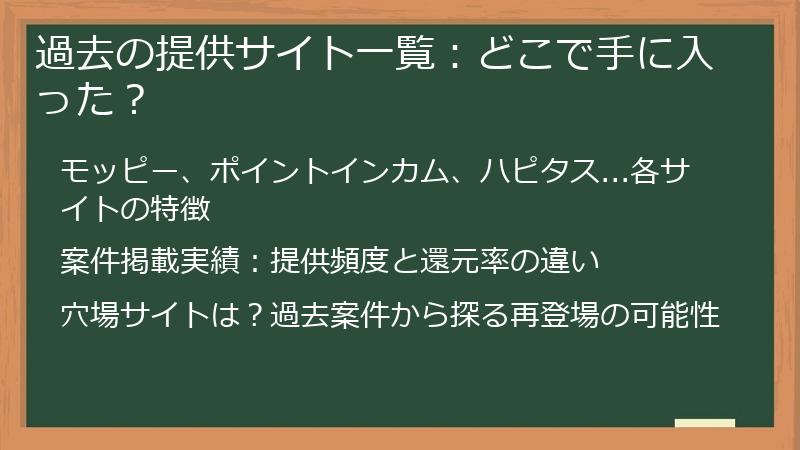 過去の提供サイト一覧：どこで手に入った？