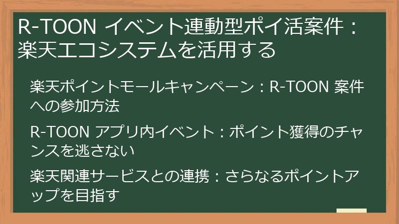 R-TOON イベント連動型ポイ活案件：楽天エコシステムを活用する