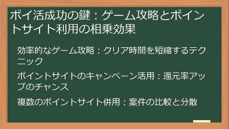 ポイ活成功の鍵：ゲーム攻略とポイントサイト利用の相乗効果
