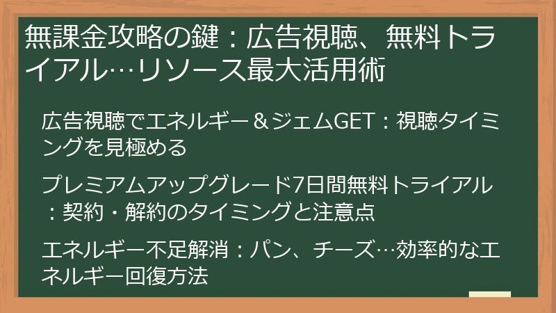 無課金攻略の鍵:広告視聴、無料トライアル…リソース最大活用術