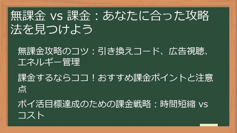 無課金 vs 課金：あなたに合った攻略法を見つけよう
