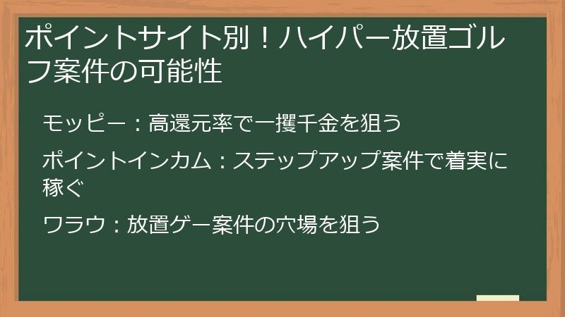 ポイントサイト別!ハイパー放置ゴルフ案件の可能性