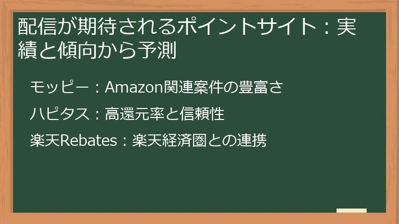 配信が期待されるポイントサイト:実績と傾向から予測