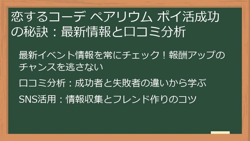 恋するコーデ ペアリウム ポイ活成功の秘訣：最新情報と口コミ分析