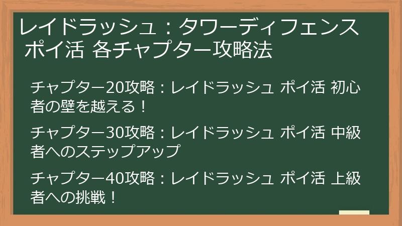 レイドラッシュ：タワーディフェンス ポイ活 各チャプター攻略法