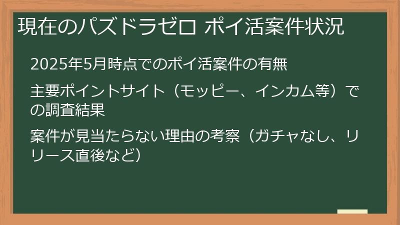 現在のパズドラゼロ ポイ活案件状況
