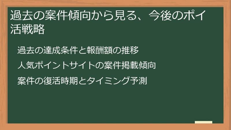 過去の案件傾向から見る、今後のポイ活戦略
